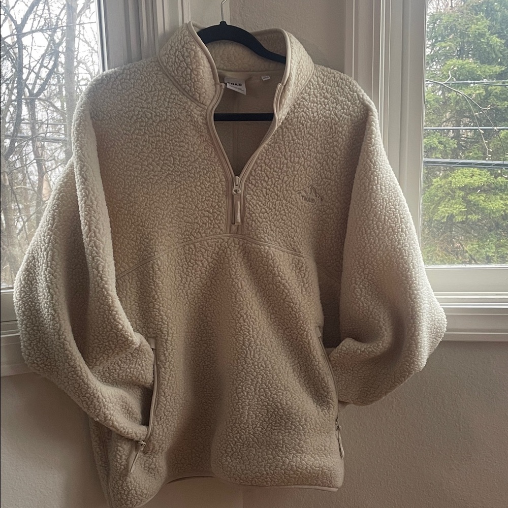 TNA Cream Sherpa Fleece Pullover with Embroidered Logo